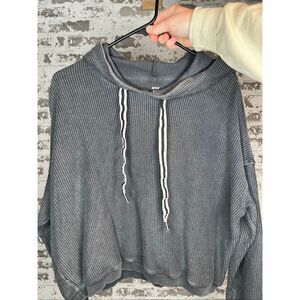 Aerie | women cropped gray ribbed hoodie